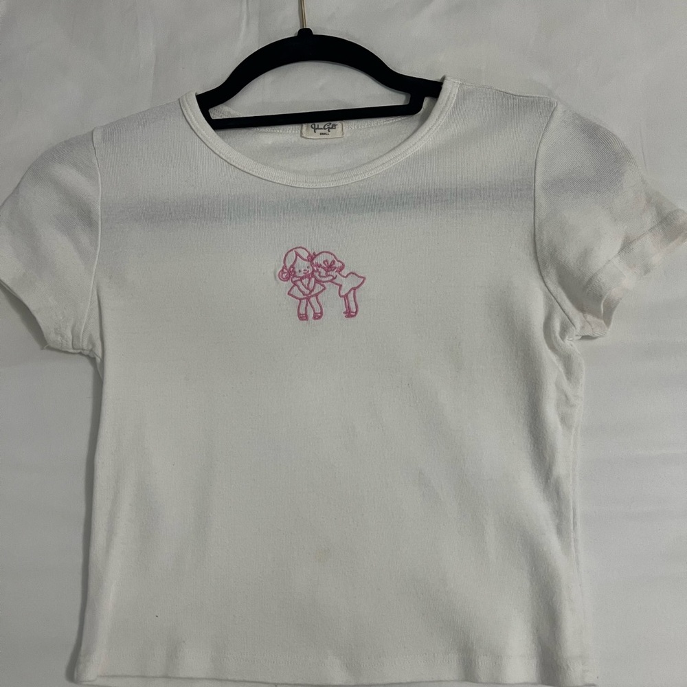 Brandy Melville White Tee with Pink Graphic